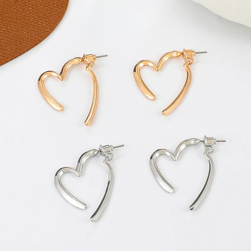 Heart Drop Earrings – Smooth Metal Dangle in Gold or Silver, Lightweight & Elegant - Dainty Diana