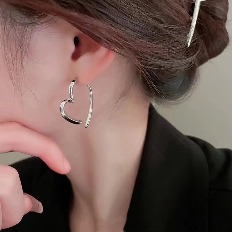 Heart Drop Earrings – Smooth Metal Dangle in Gold or Silver, Lightweight & Elegant - Dainty Diana