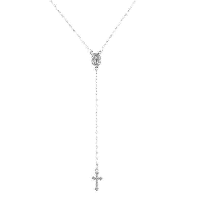 Sculpted Christian cross pendant in silver– close-up detail | Dainty Diana