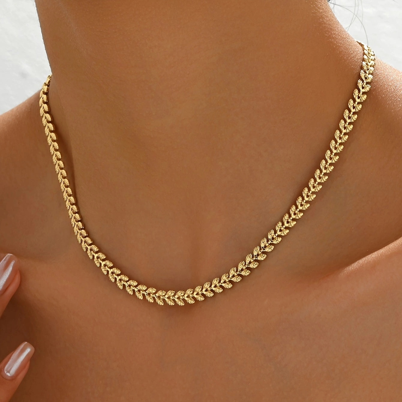 Wheat‑Leaf Link Necklace