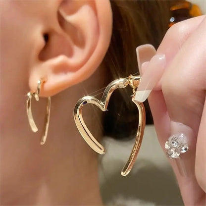 Heart Drop Earrings – Smooth Metal Dangle in Gold or Silver, Lightweight & Elegant - Dainty Diana