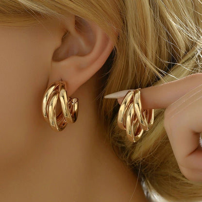 Gold chunky hoop earrings – front view | Dainty Diana