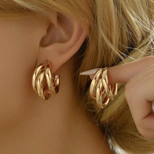 Gold chunky hoop earrings – front view | Dainty Diana