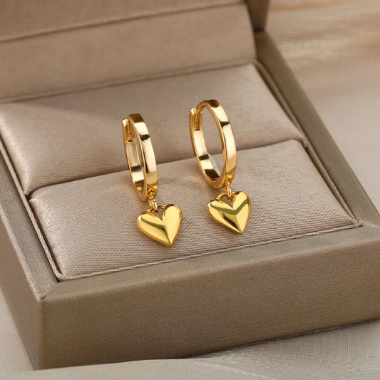 Heart drop earrings – flat lay with packaging | Dainty Diana